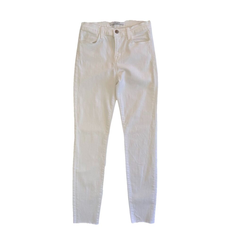 J Brand Maria Womens 26 White High Rise Skinny Denim Pants Jeans Raw Hem Frayed - Picture 2 of 14